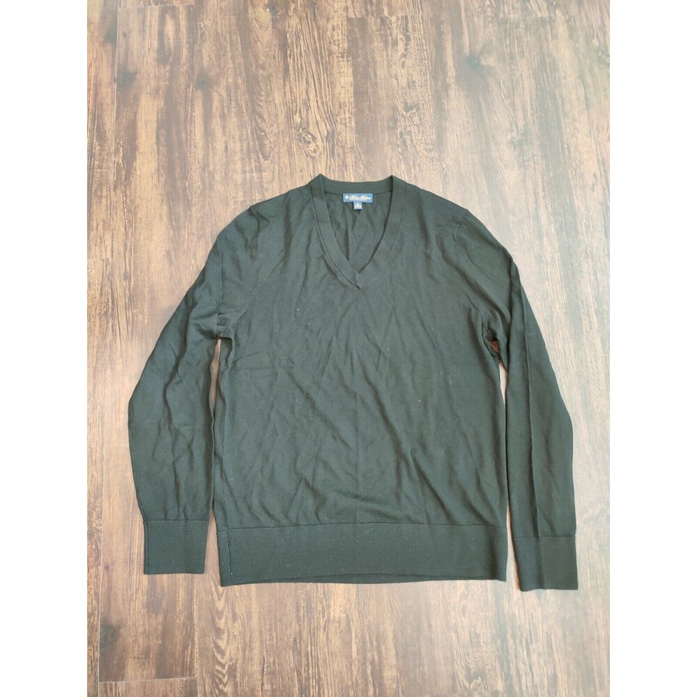 Brooks Brothers Sweater Men's Medium Black Extra Fine Merino Wool V Neck